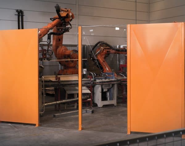 Maskinafskærmning transperent polycarbonat med orange lakeret stål